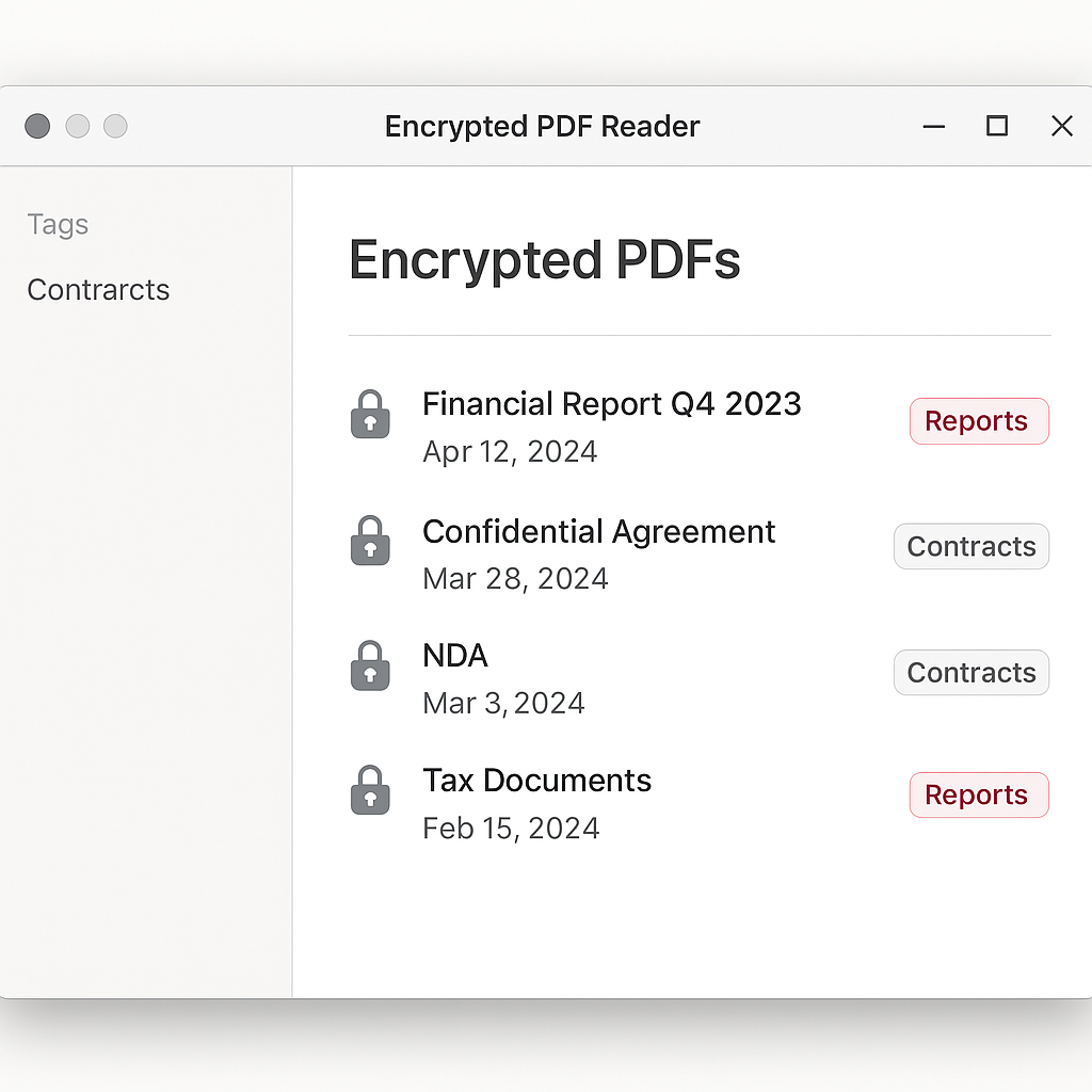 KeyGuard PDF app interface showing secure document library